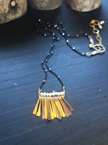Gold Fringe and Pearl Necklace