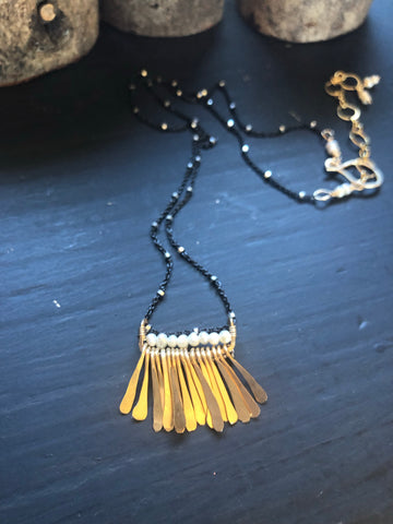 Gold Fringe and Pearl Necklace